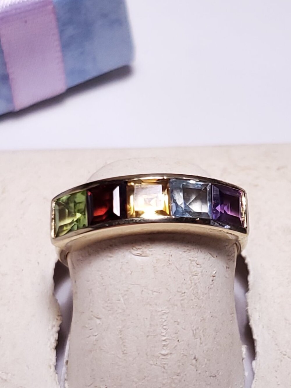 Estate 2.5ctw Natural Multi Gem Princess Channel 10Kt Yellow Gold Band Ring24733
